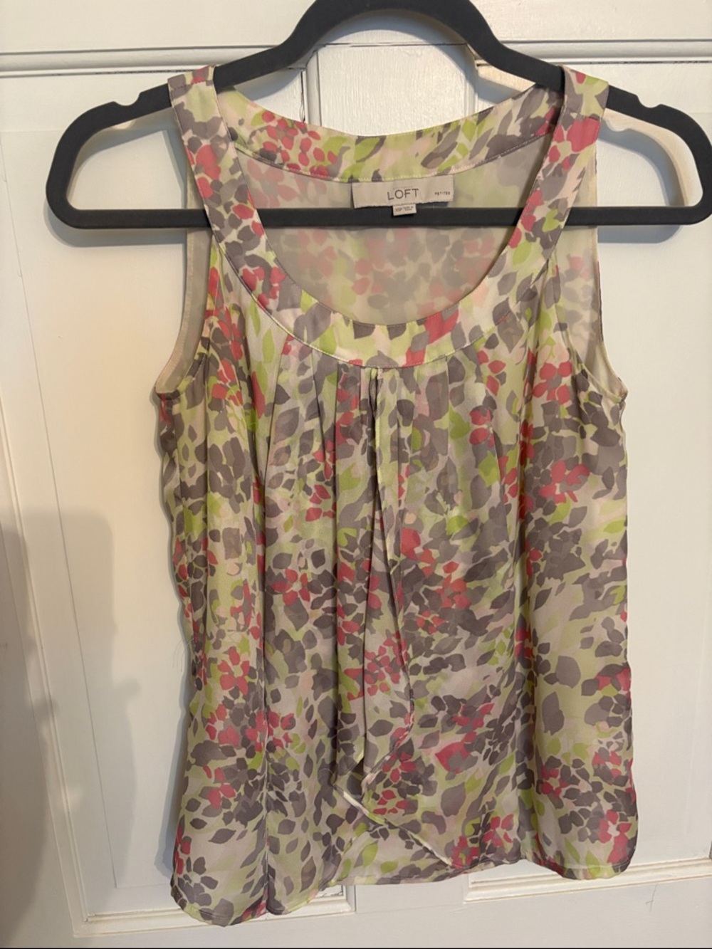 LOFT Floral Pleated Sleeveless Shell in Pink, Green & Gray